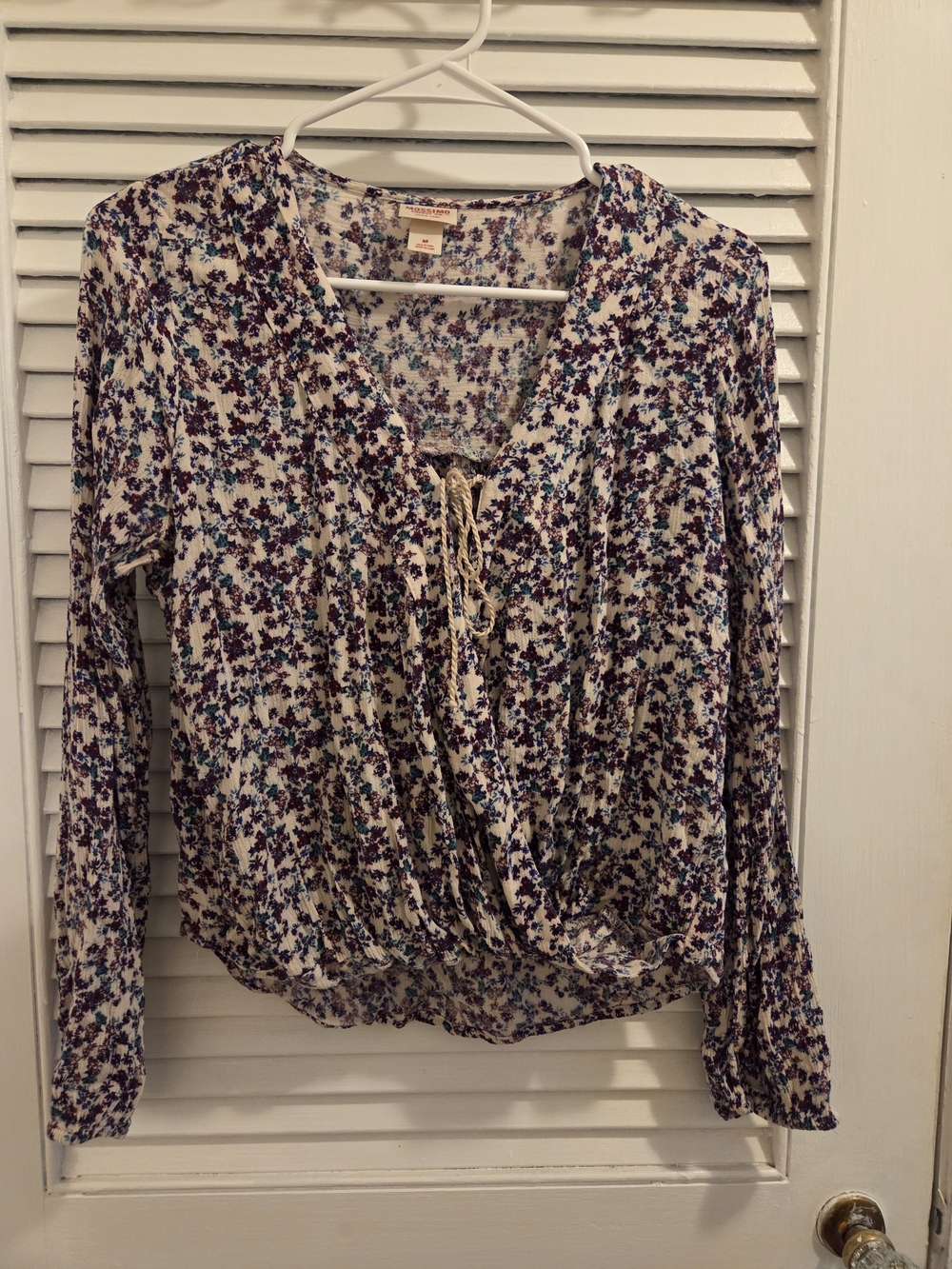 Floral Tie-Front Long Sleeve Women's Top - Picture 3 of 7